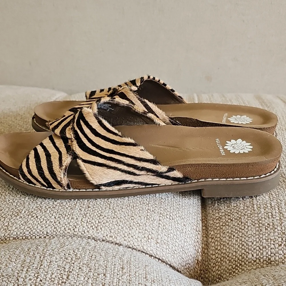 Yellow Box Women's Tan Zebra Striped Sandals - Picture 2 of 3